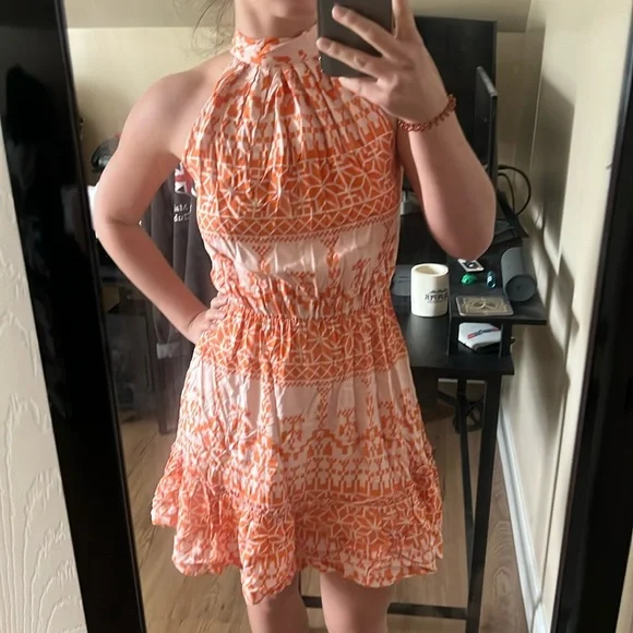 Dresses | Never Worn Orange Pink Halter Summer Dress | Poshmark